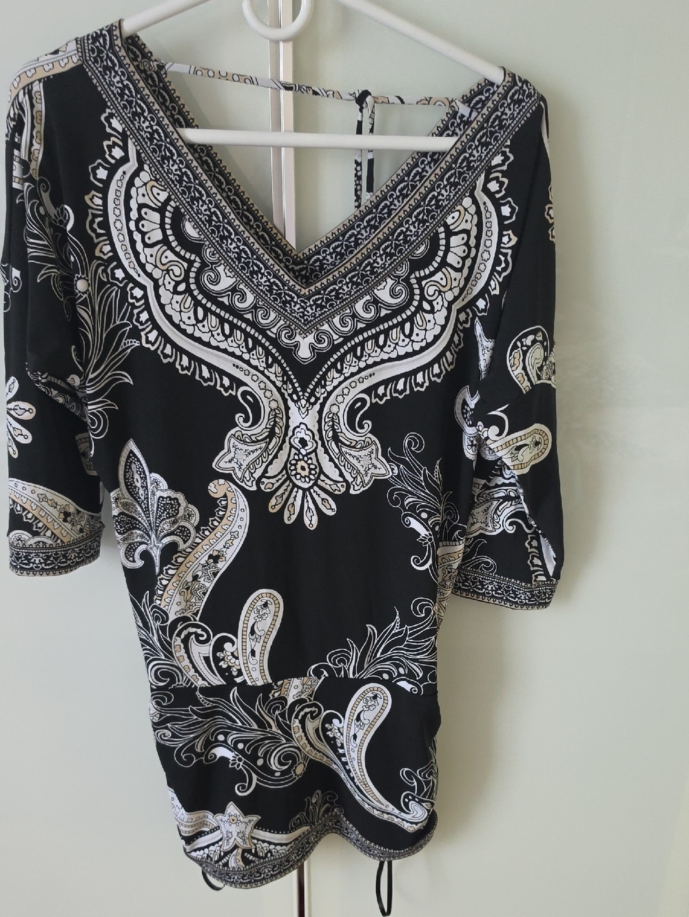 White House Black Market Black Paisley Mini Dress with Cream and White Accents